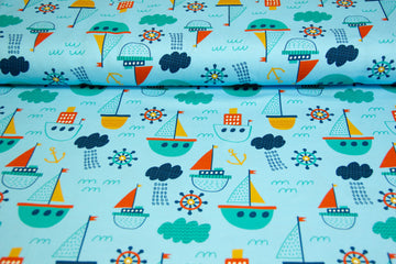 Jersey mit Segelbooten, Fräulein von Julie, blau, 0,5 m